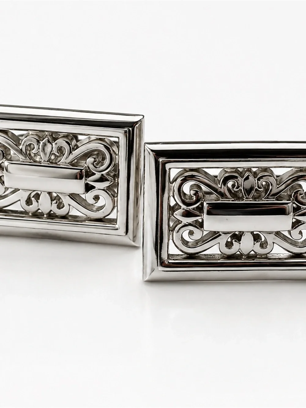 SWANK Silver Ornate Rectangular Cuff Links